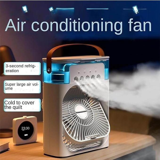 3-in-1 USB Mini Air Cooler Fan ❄️ Humidifier 🌫️ & LED Night Light 🌙