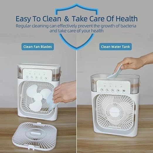 3-in-1 USB Mini Air Cooler Fan ❄️ Humidifier 🌫️ & LED Night Light 🌙