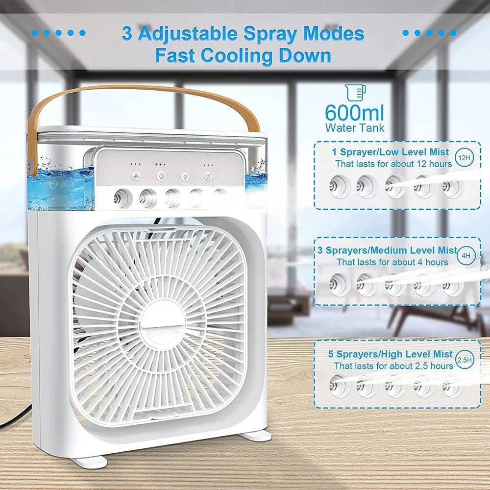 3-in-1 USB Mini Air Cooler Fan ❄️ Humidifier 🌫️ & LED Night Light 🌙