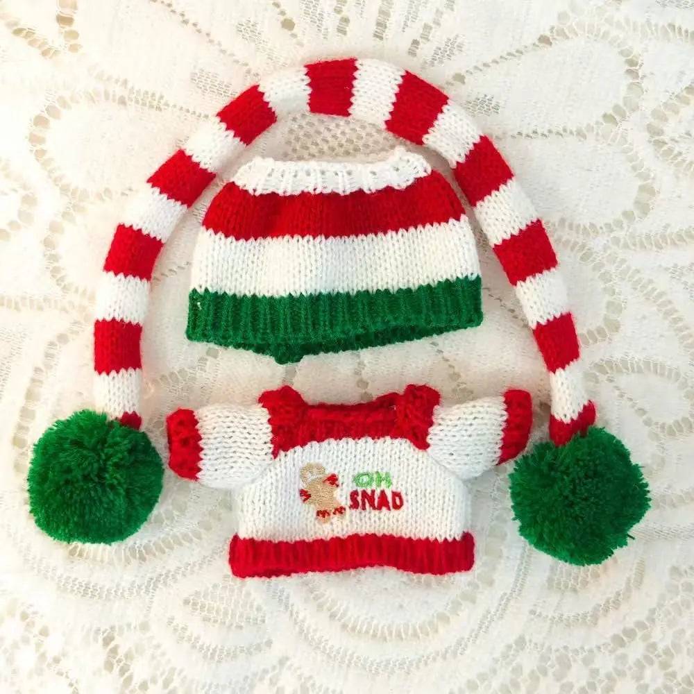 Labubu Christmas Cookie Man Sweater & Hat – Mini Doll Xmas Outfit