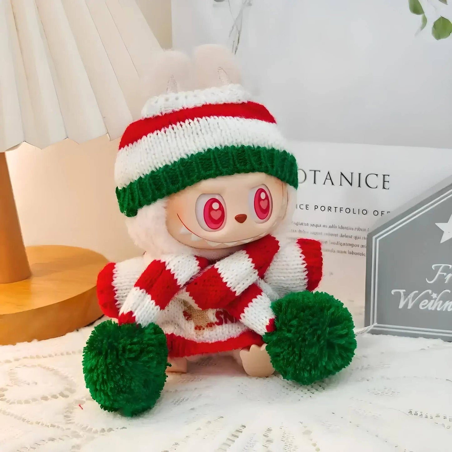 Labubu Christmas Cookie Man Sweater & Hat – Mini Doll Xmas Outfit