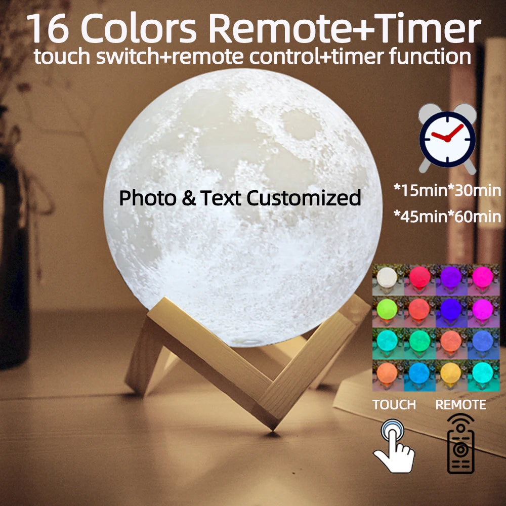 3D Printing Personalized Moon Lamp – Custom Photo & Text Lunar Night Light (USB Rechargeable)