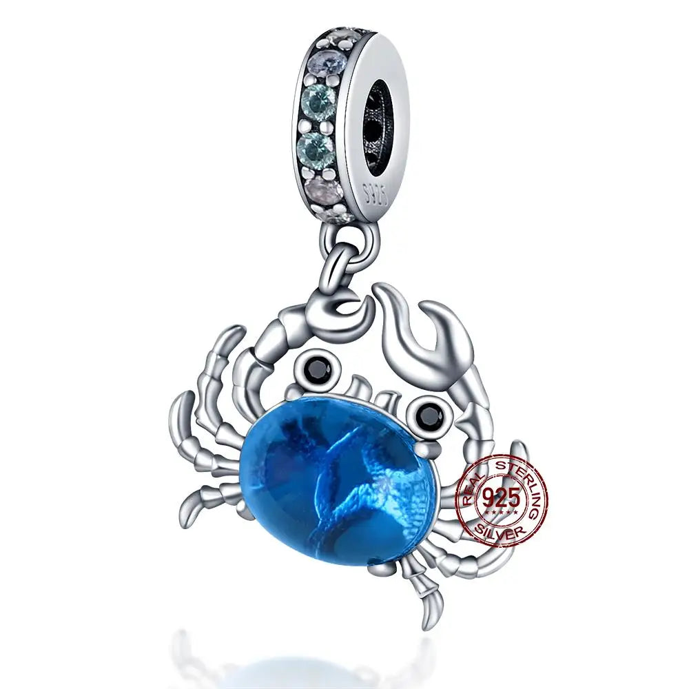 ✨ 925 Silver Ocean Charms – 🐙 Octopus, 🐢 Sea Turtle, 🐬 Dolphin & 💧 Blue Zircon | Pandora-Style Bracelet Compatible