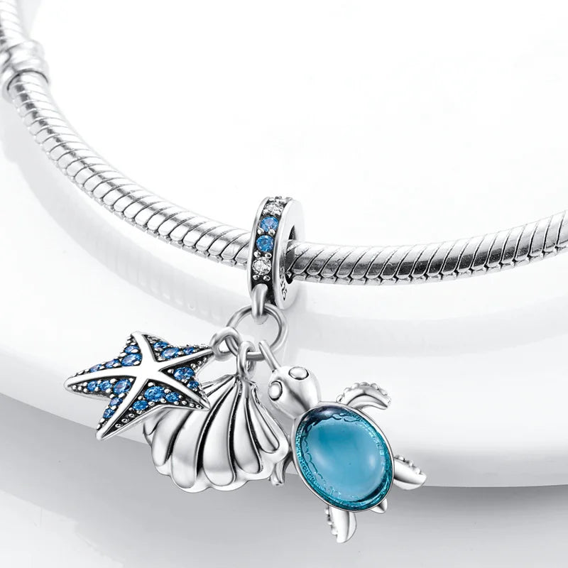 ✨ 925 Silver Ocean Charms – 🐙 Octopus, 🐢 Sea Turtle, 🐬 Dolphin & 💧 Blue Zircon | Pandora-Style Bracelet Compatible