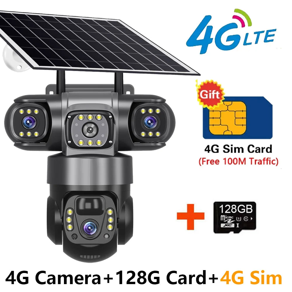 Triple-Lens Solar 360° Dome Camera – 4K Wireless Security with AI Motion Tracking