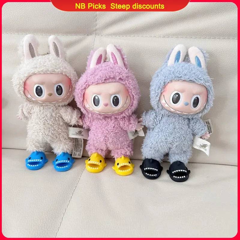 Labubu Shark Slippers – Cute Mini Beach Shoes for 15/17cm Dolls
