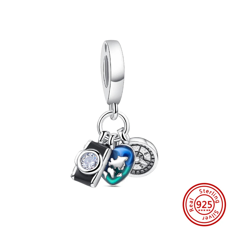 ✨ 925 Sterling Silver Ocean Charms – 🌙 Moon, ⭐ Star, ☀️ Sun & 💧 Blue Beads | Pandora-Style Bracelet Compatible