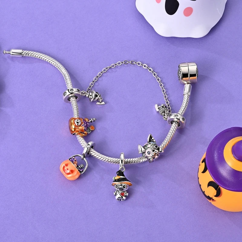 ✨ 925 Sterling Silver Halloween Charms – Witch, Pumpkin & Poison Elements | Pandora-Style Bracelet Compatible