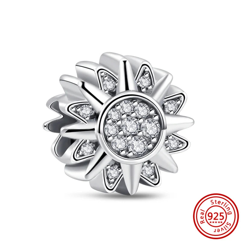 ✨ 925 Silver Sparkling Charms – ❄️ Snowflake, 🌿 Herbarium, 😇 Angel Wings & ❤️ Heart | Pandora-Style Bracelet Compatible