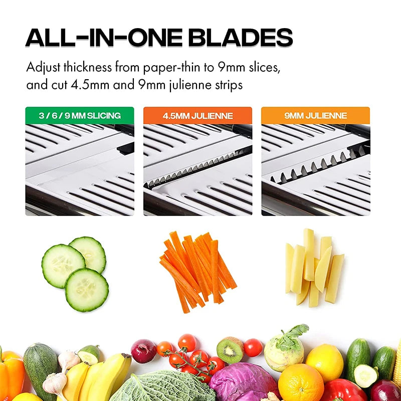 🥕 Adjustable Mandoline Slicer – Stainless Steel Vegetable Cutter & Chopper