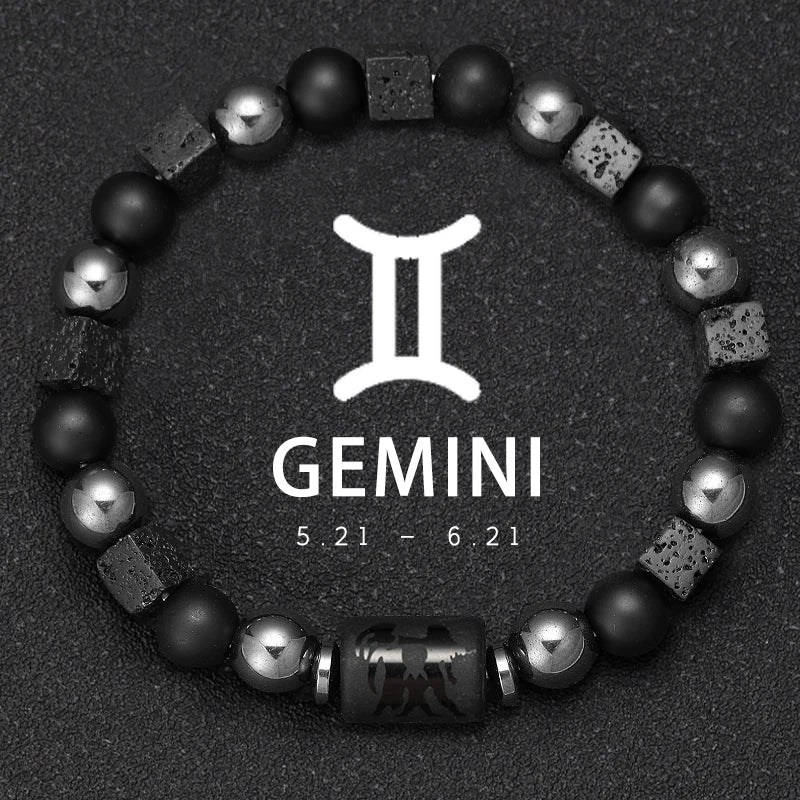 ✨ 12 Zodiac Natural Stone Bracelet – Cancer, Virgo, Leo, Libra – Unisex Couple & Friendship Jewelry Gift