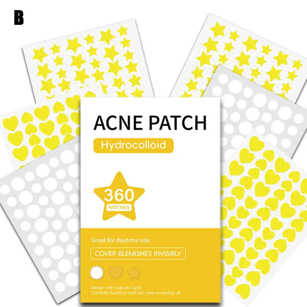 ✨ Acne Pimple Patches – 360pcs/180pcs, Circle, Star & Heart Shapes – Clear Skin Healing Patch