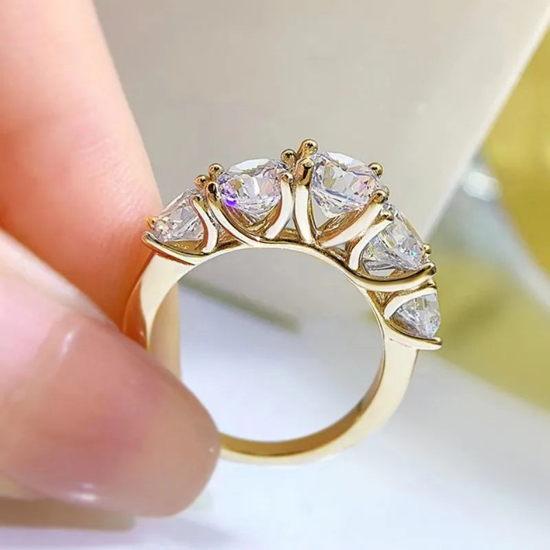 💍Moissanite 5-Stone Engagement Ring – 925 Sterling Silver, Platinum Plated