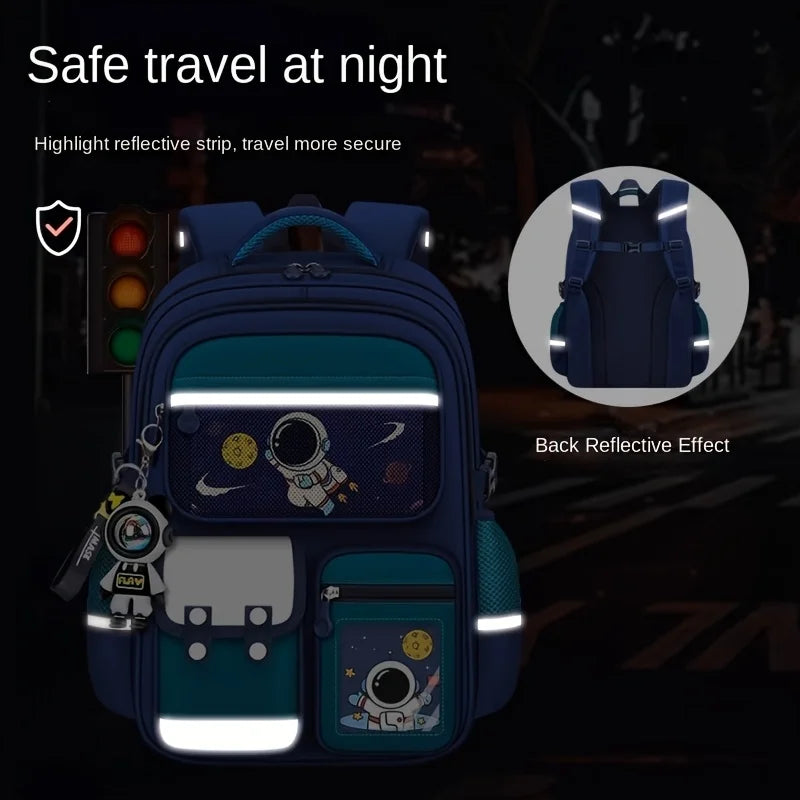 Astronaut Cartoon Backpack for Grades 3-6 – Large Capacity Waterproof School Bag for Kids