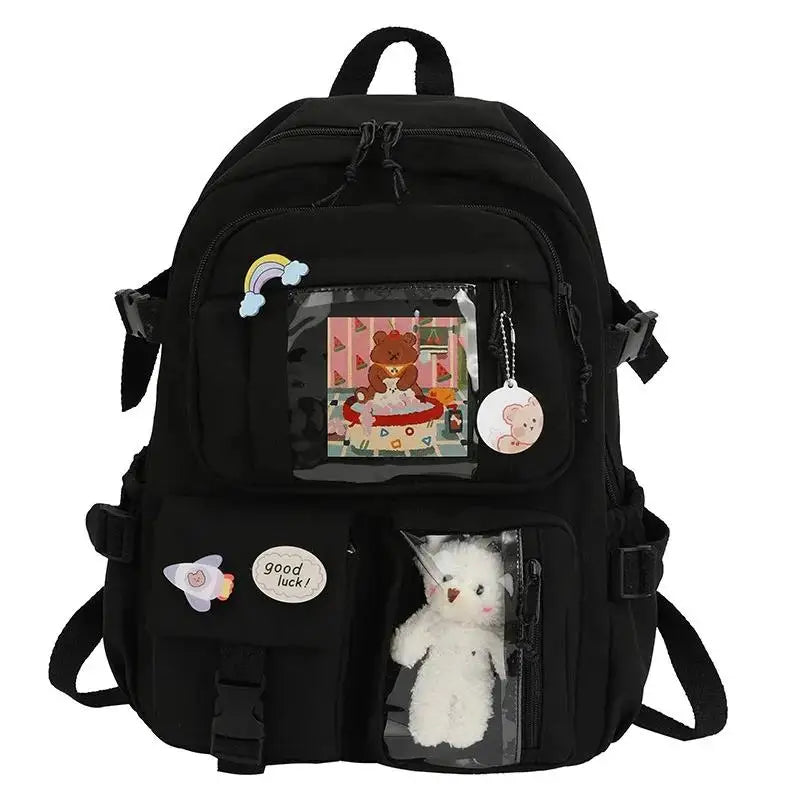 Cute Women’s Backpack – Waterproof Multi-Pocket Nylon Kawaii School Bag for Students & Girls