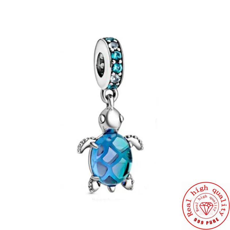 ✨ 925 Sterling Silver Ocean Charms – 🌙 Moon, ⭐ Star, ☀️ Sun & 💧 Blue Beads | Pandora-Style Bracelet Compatible