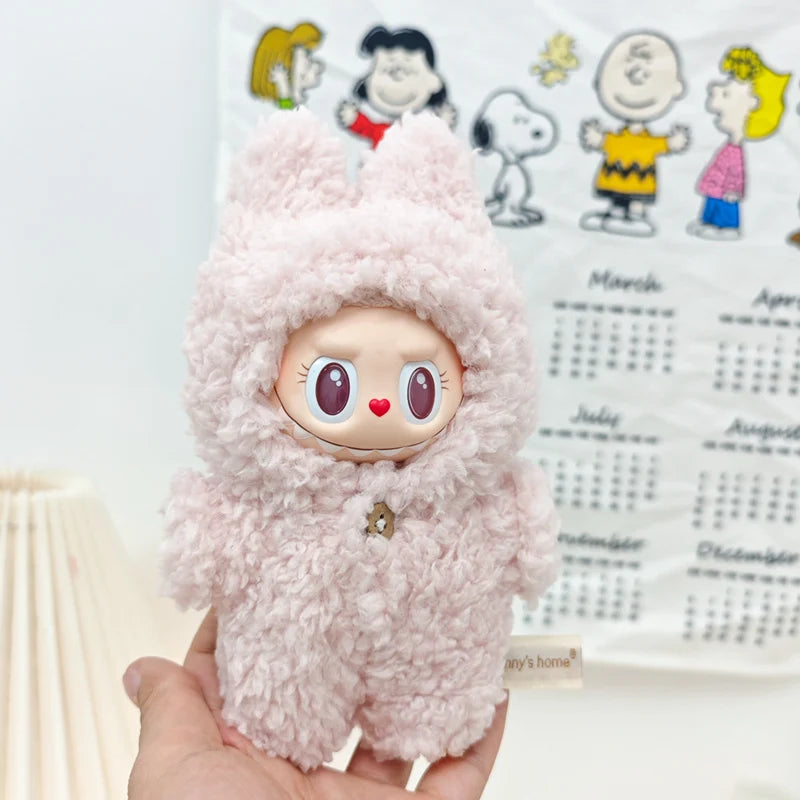 Labubu 17cm Cute Hairy Rabbit Onesie – Mini Doll Bodysuit Outfit Set