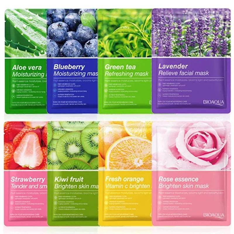 🌿 8pcs Natural Plant Face Mask Set – Moisturizing, Firming & Hydrating Korean Skincare