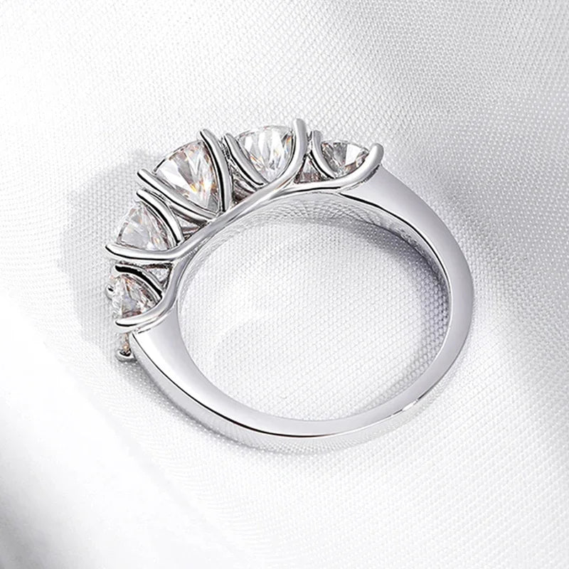 Moissanite Wedding Band – 5-Stone S925 Sterling Silver Ring for Women