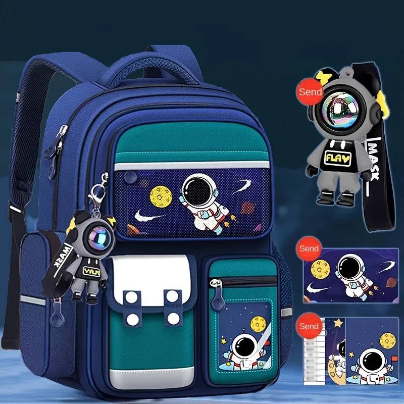 Astronaut Cartoon Backpack for Grades 3-6 – Large Capacity Waterproof School Bag for Kids