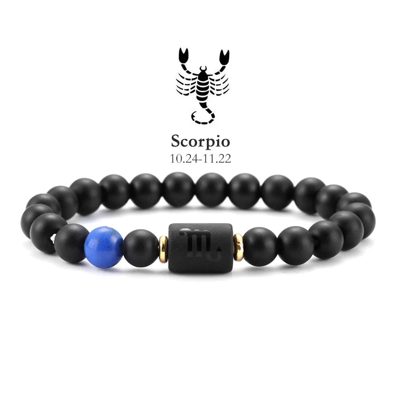 ✨ 12 Zodiac Natural Stone Bracelet – Cancer, Virgo, Leo, Libra – Unisex Couple & Friendship Jewelry Gift