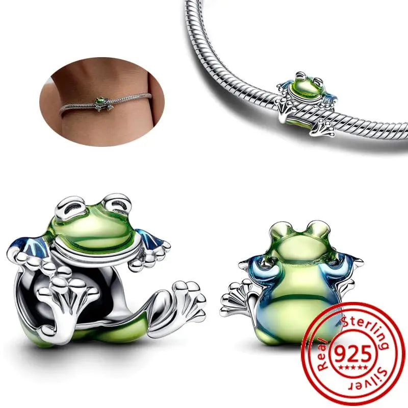 ✨ 925 Silver Friendship Charms – 🦥 Sloth, 🐸 Frog & ❤️ Double Heart | Pandora-Style Bracelet Compatible