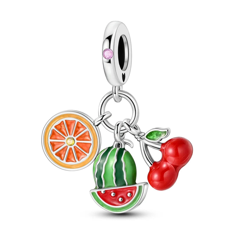 ✨ 925 Silver Strawberry & Cherry Charms – Fruit Series Beads | Pandora-Style Bracelet Compatible