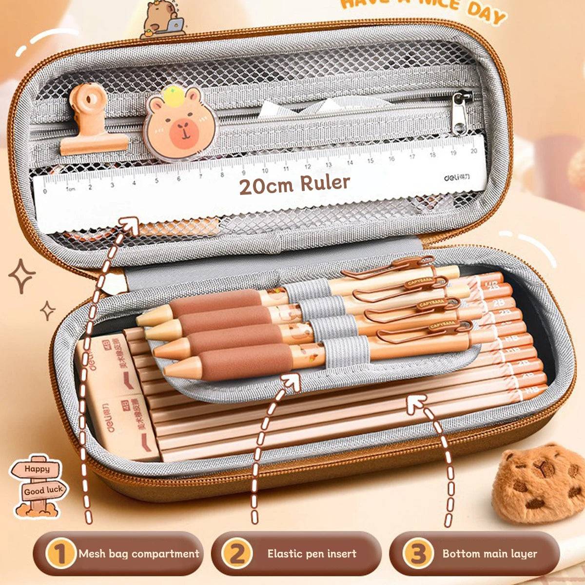 Kawaii Capybara 3D Pencil Case – Cute Large Capacity EVA Stationery Box