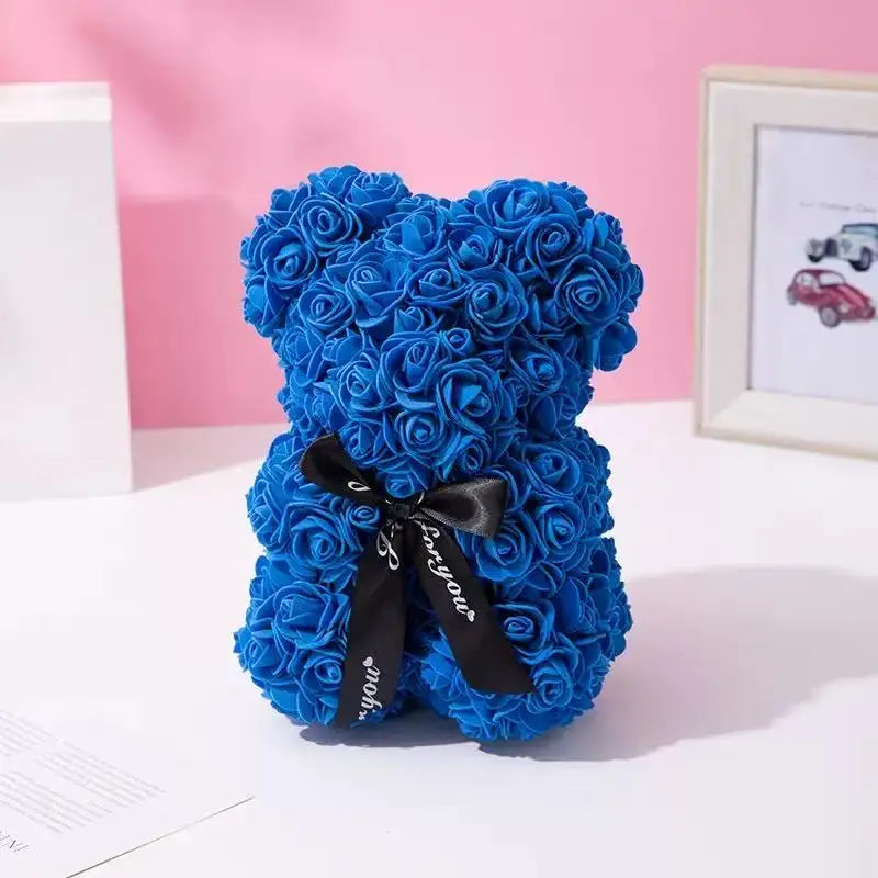 🌹 25 cm-es műrózsa virágmackó – romantikus Valentin-napi és évfordulós ajándék 🧸❤️