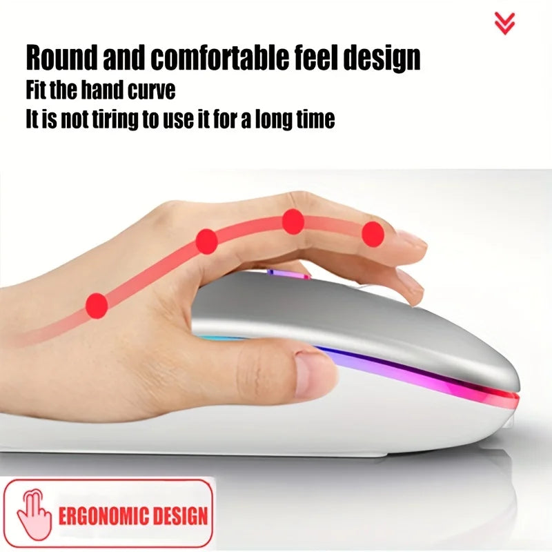 🔥 Wireless Bluetooth & 2.4GHz Dual Mode Rechargeable RGB Mouse – Silent & Ergonomic