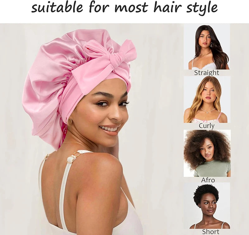 Adjustable Satin Sleeping Bonnet for Women – Solid Color Night Cap with Stretchy Tie Band & Elastic Fit