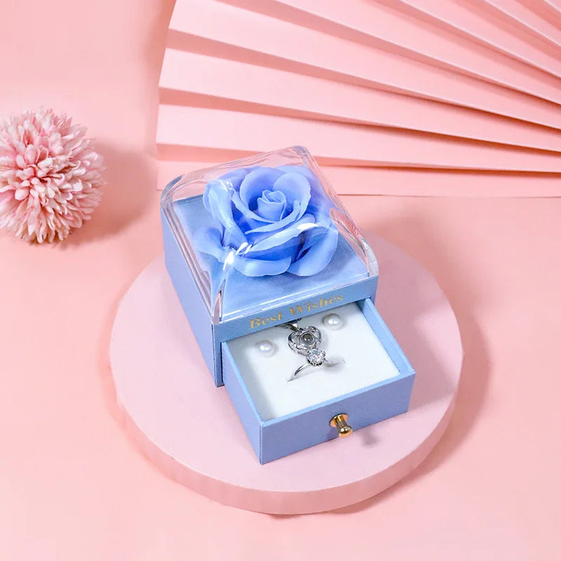 💖 Szív alakú medál nyaklánc rózsavirág ajándékdobozban – Romantikus ajándék nőknek 🌹
