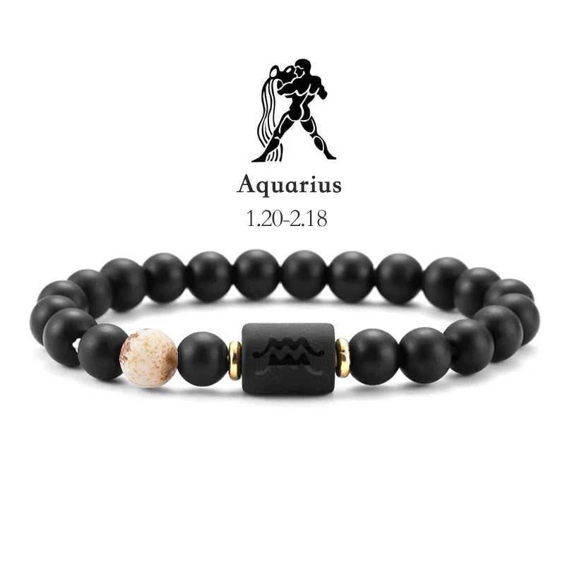 ✨ 12 Zodiac Natural Stone Bracelet – Cancer, Virgo, Leo, Libra – Unisex Couple & Friendship Jewelry Gift