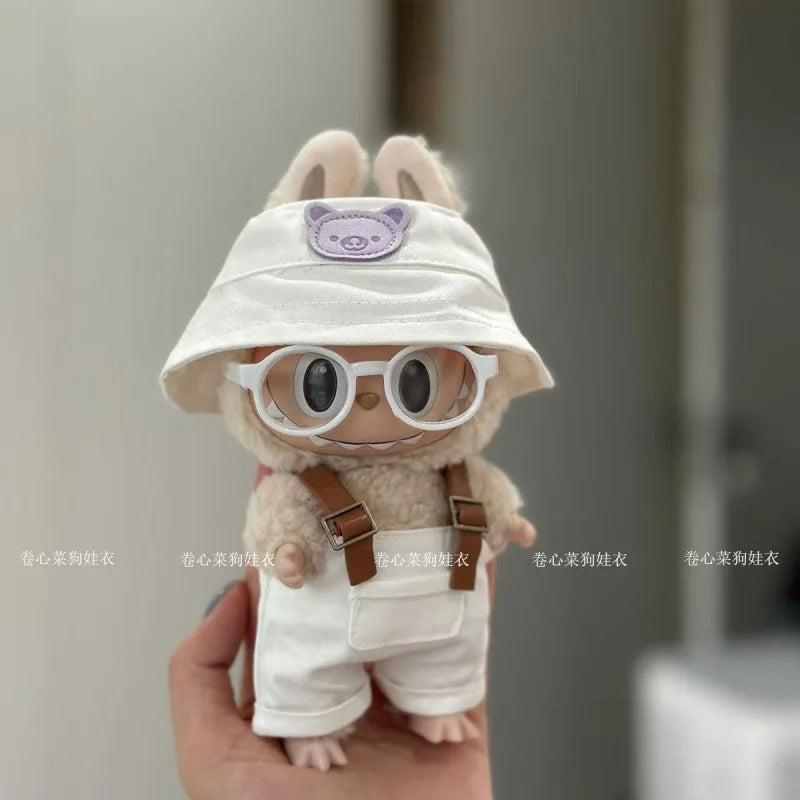 2025 Macaron Color Labubu Outfit – Strap Pants, Hat & Glasses Doll Accessories