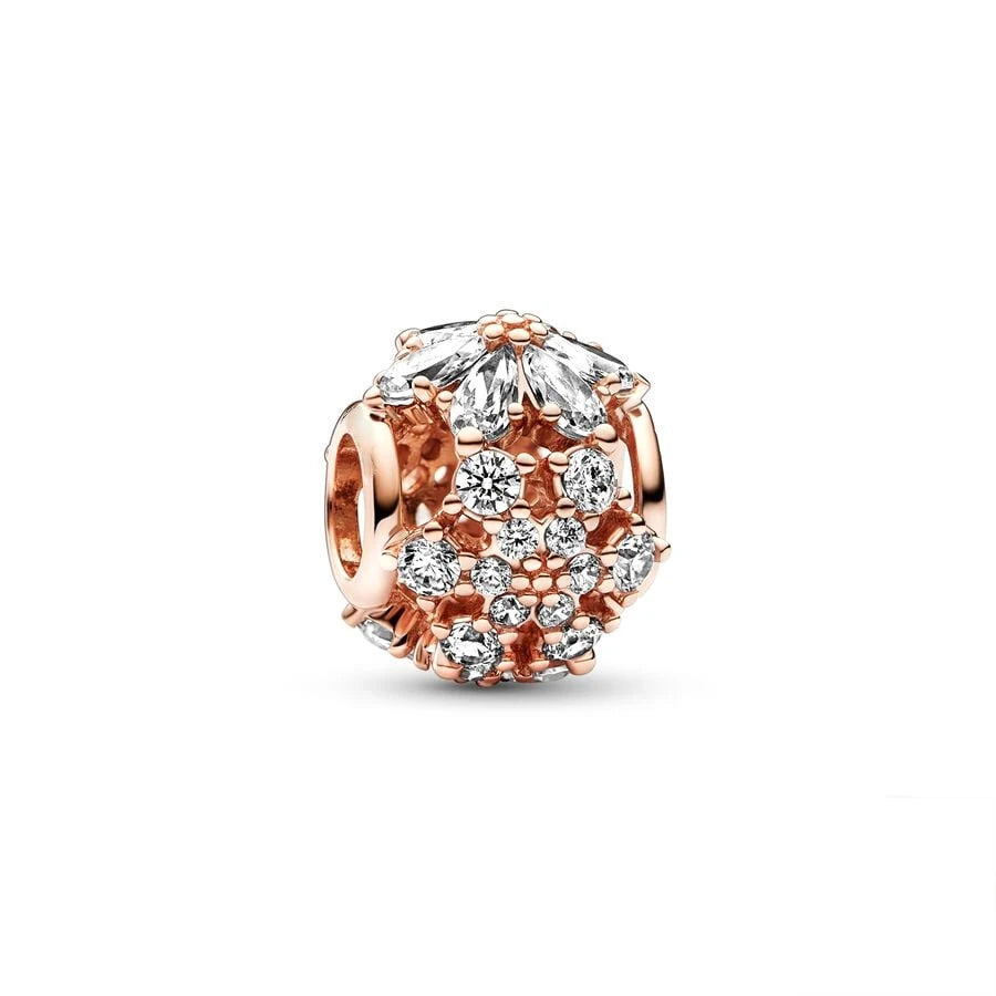 ✨ Rose Gold Plated Winter Charms – ❄️ Snowflake & 💖 Interlocking Hearts | Pandora-Style Bracelet Compatible