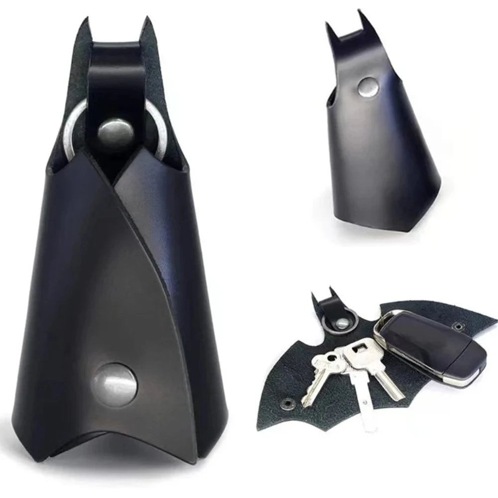 Superhero Bruce Wayne Cosplay Keychain – Black Leather Bat Pendant