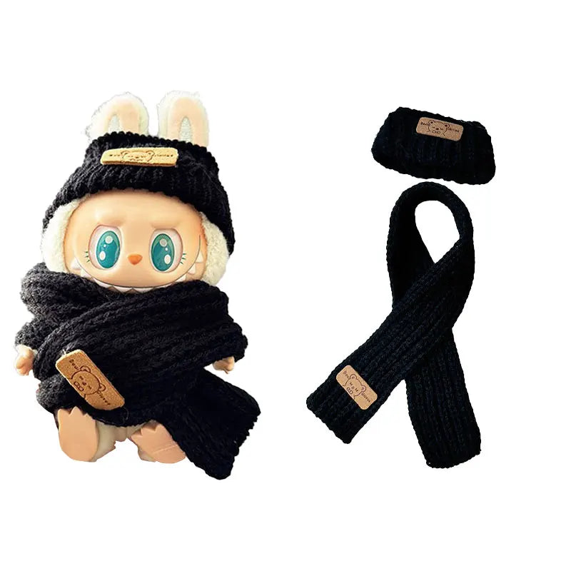1Set Doll Clothes for 17cm Labubu Cotton Dolls – Sweater, Hat & Scarf Accessories