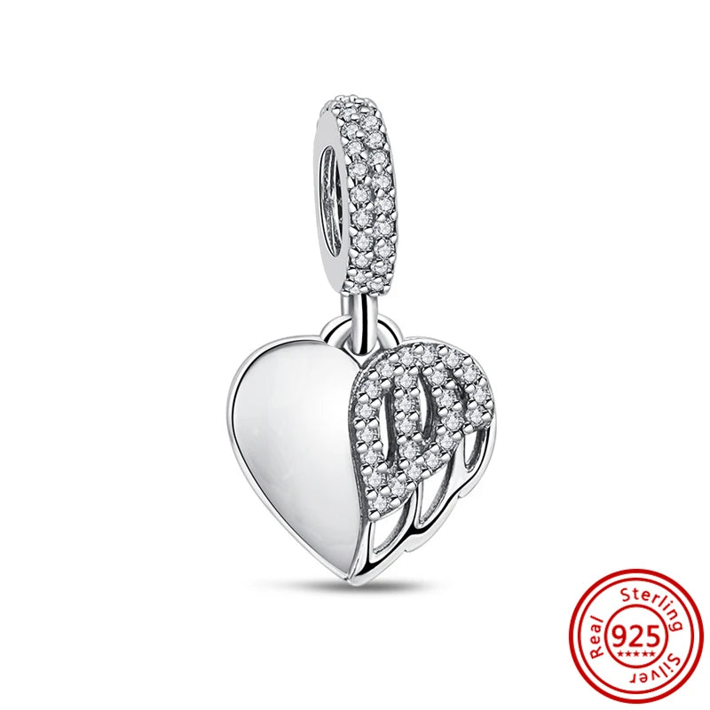 ✨ 925 Silver Sparkling Charms – ❄️ Snowflake, 🌿 Herbarium, 😇 Angel Wings & ❤️ Heart | Pandora-Style Bracelet Compatible