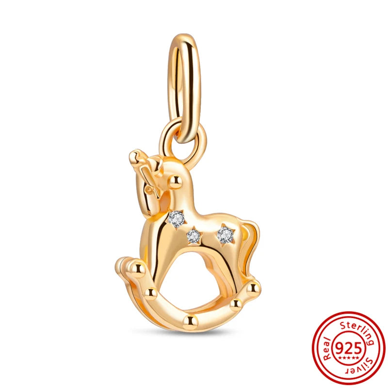 ✨ 925 Silver Gold-Plated Charms – ✨ Sparkling Dangle Beads | Pandora-Style Bracelet Compatible