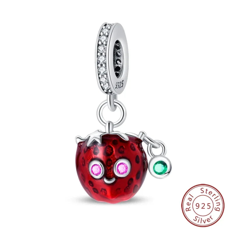 ✨ 925 Silver Halloween Charms – 💀 Skull, 🍎 Apple & 🍒 Cherry | Pandora-Style Bracelet Compatible