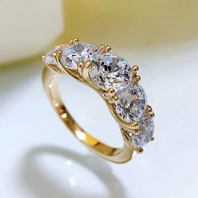💍Moissanite 5-Stone Engagement Ring – 925 Sterling Silver, Platinum Plated