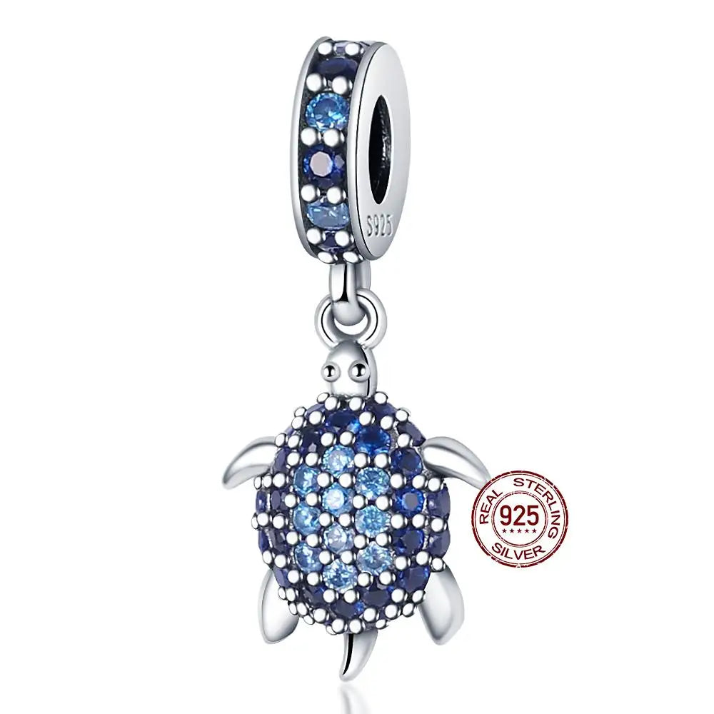 ✨ 925 Silver Ocean Charms – 🐙 Octopus, 🐢 Sea Turtle, 🐬 Dolphin & 💧 Blue Zircon | Pandora-Style Bracelet Compatible