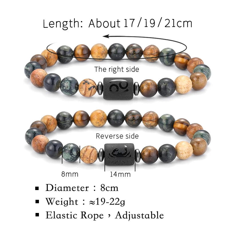 ✨ 12 Zodiac Natural Stone Bracelet – Cancer, Virgo, Leo, Libra – Unisex Couple & Friendship Jewelry Gift