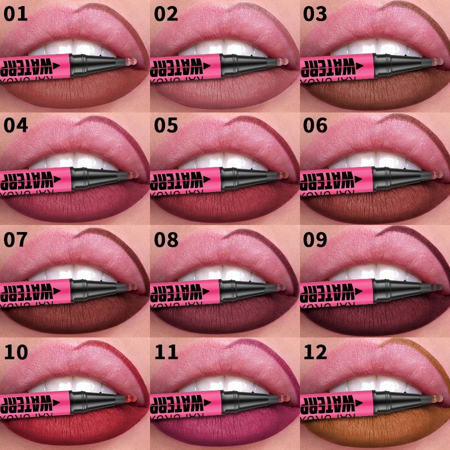 12 színű vízálló matt ajakkontúr ceruza – Tartós, természetes ajakkontúr stift💄💋