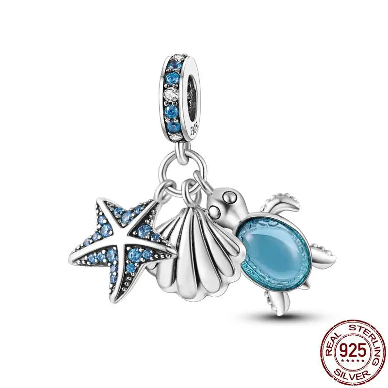 ✨ 925 Silver Ocean Charms – 🐙 Octopus, 🐢 Sea Turtle, 🐬 Dolphin & 💧 Blue Zircon | Pandora-Style Bracelet Compatible