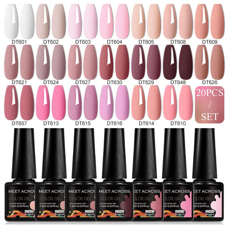 20-Piece HEMA-Free Gel Nail Polish Set – All-Season Long-Lasting UV/LED Soak-Off Kit for DIY Manicure & Nail Art