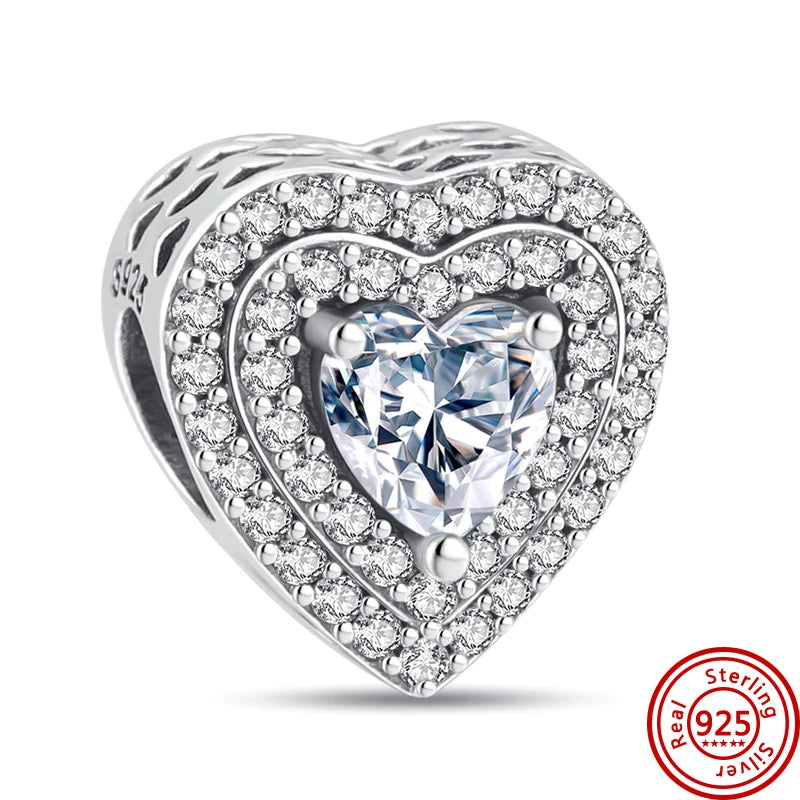 ✨ 925 Silver Sparkling Charms – ❄️ Snowflake, 🌿 Herbarium, 😇 Angel Wings & ❤️ Heart | Pandora-Style Bracelet Compatible