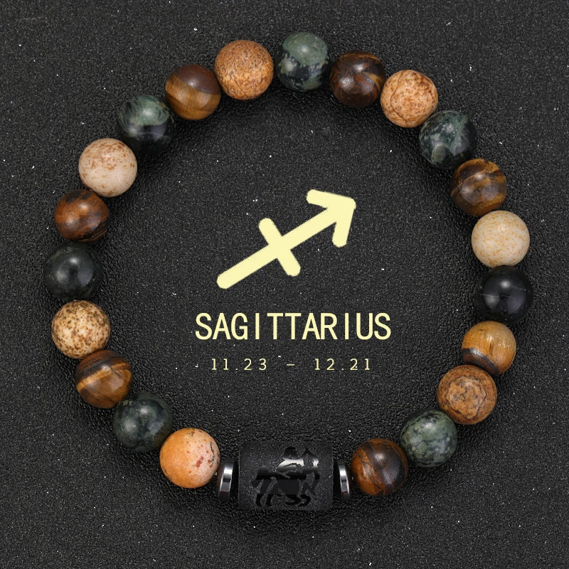 ✨ 12 Zodiac Natural Stone Bracelet – Cancer, Virgo, Leo, Libra – Unisex Couple & Friendship Jewelry Gift