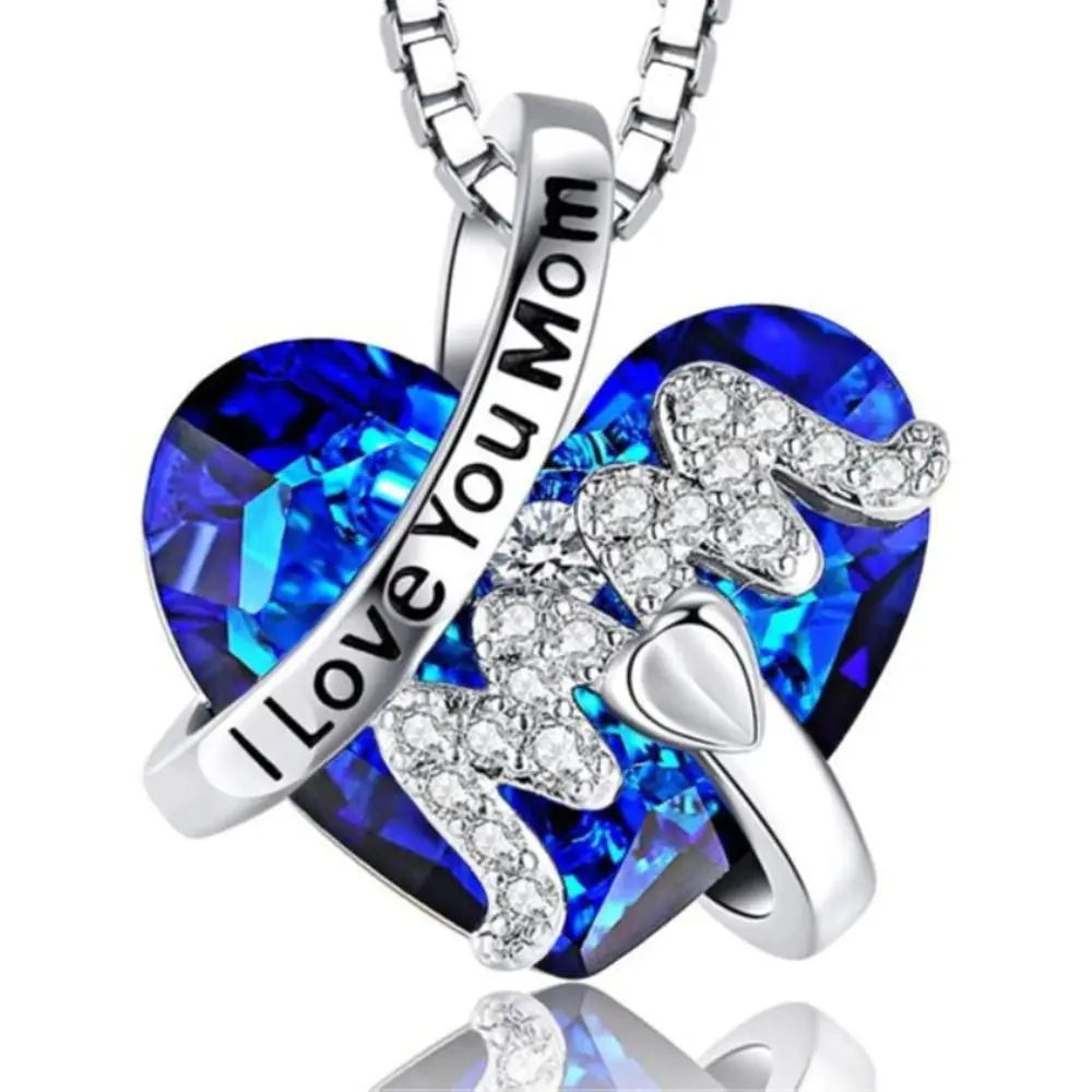 💖 Luxus divatos szív alakú medál nyaklánc anyák napjára – piros és kék 💙 Elegáns lánc és kiegészítők ajándék 🎁