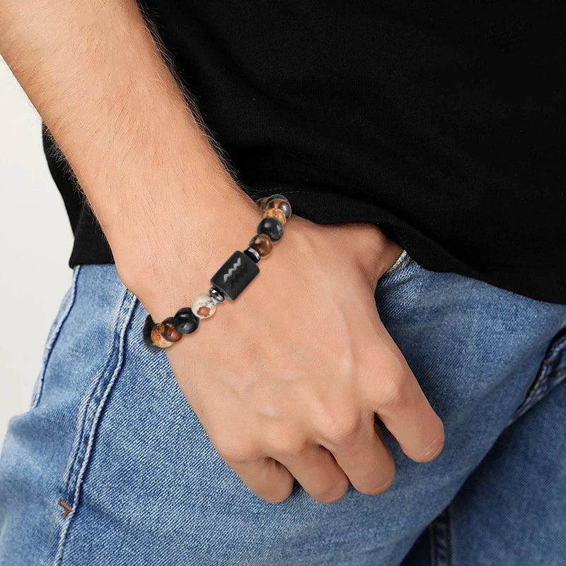 ✨ 12 Zodiac Natural Stone Bracelet – Cancer, Virgo, Leo, Libra – Unisex Couple & Friendship Jewelry Gift